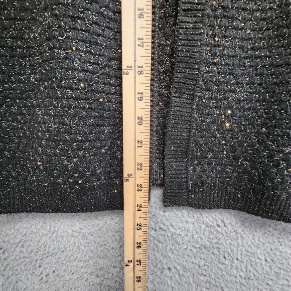 Express Cardigan Sweater Womens L Black Gold Detail Puff Shoulder Wool Blend NEW - Picture 14 of 14